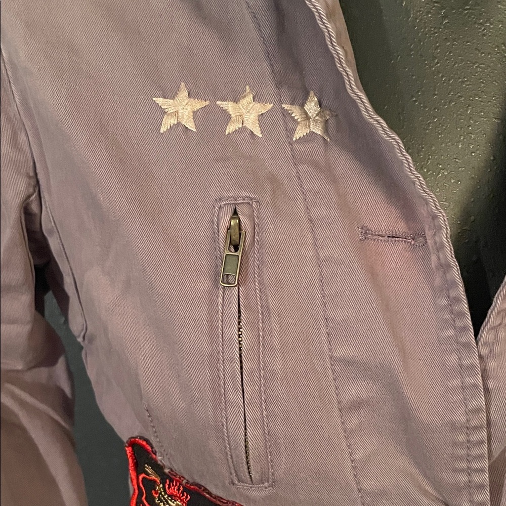 Embroidered Utility Jacket in Purple - Picture 3 of 10